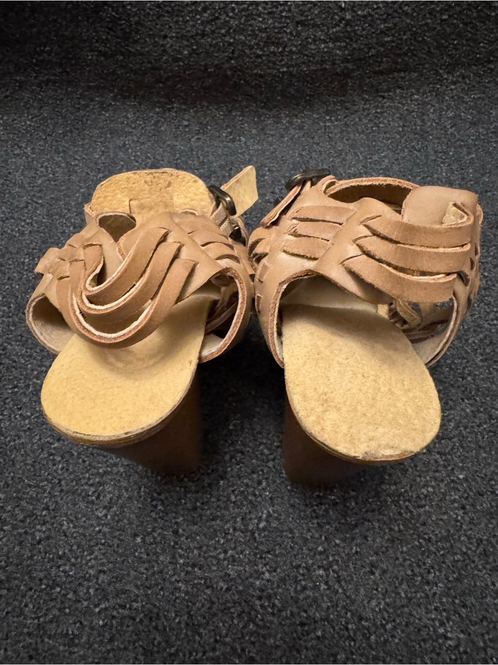 Naughty Monkey Tan Woven Leather Cage Platform Heeled Sandals Size 8 - Picture 4 of 11